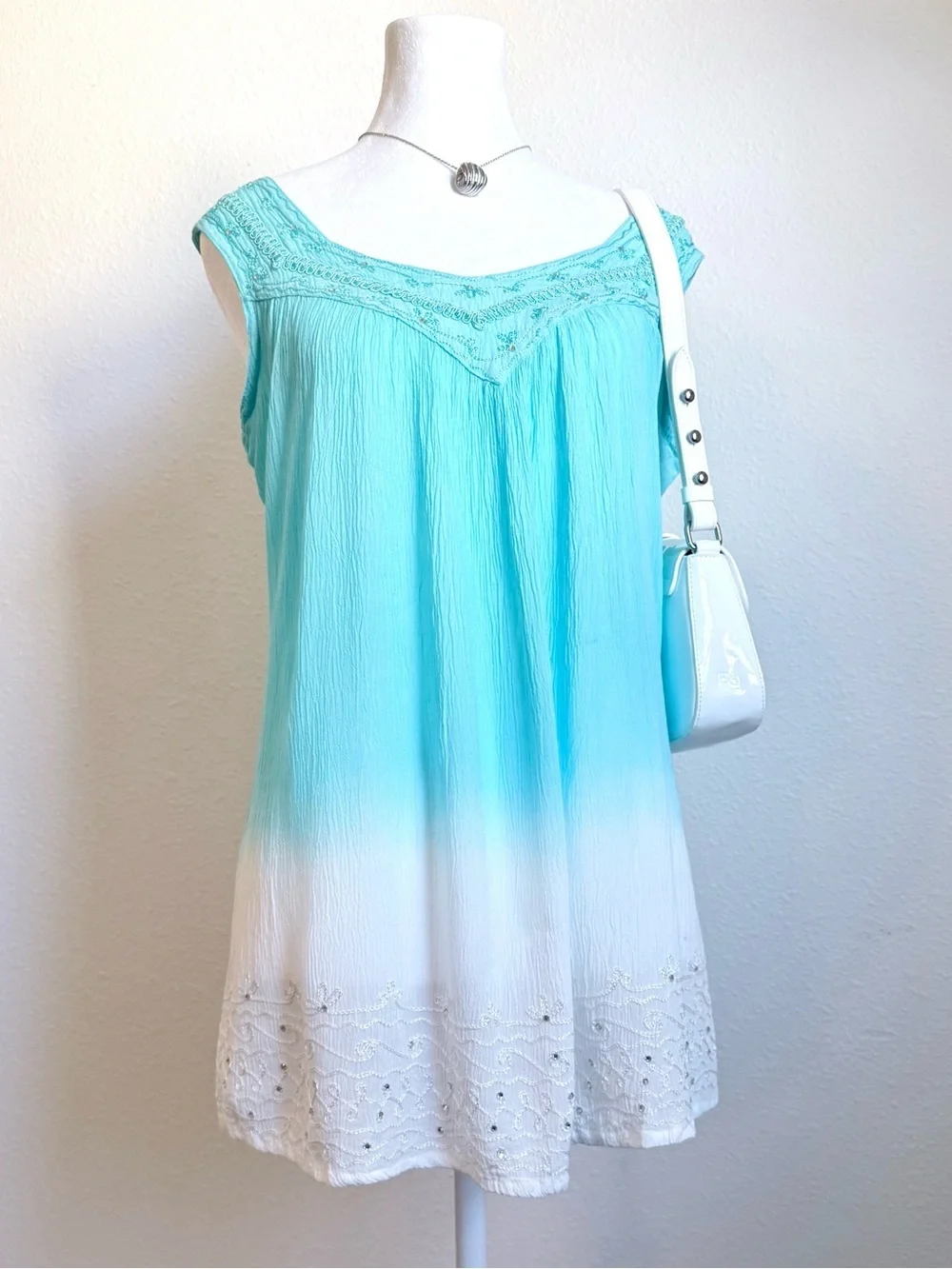 Vintage Raya Sun Ombré Beaded Tank Top Fairy Boho Coconut Girl